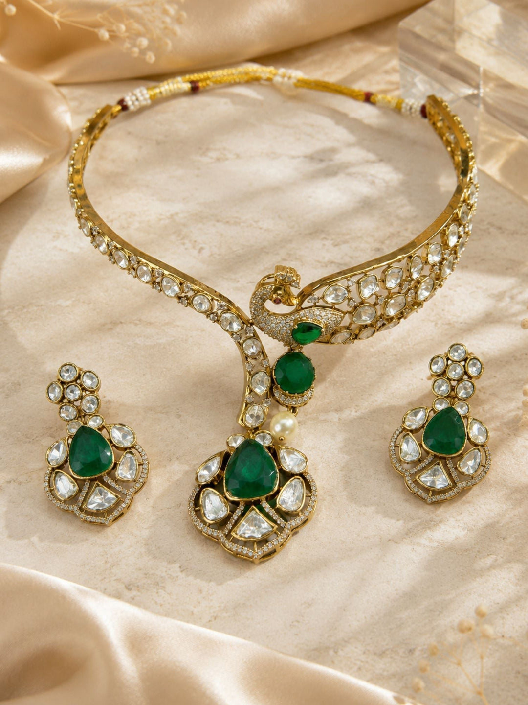 Peacock Kundan Necklace Set Gold Plated |SHOBITAM