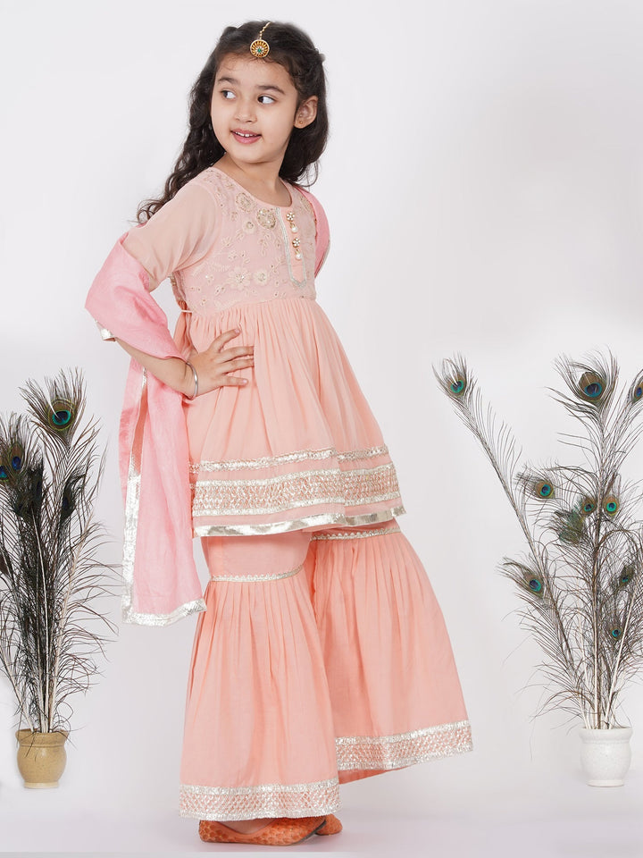 Girls Gotta Patti work Kurta frock with Sharara and Dupatta | SHOBITAM