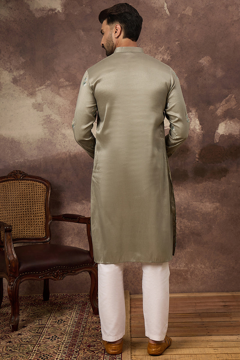 Green Silk Blend Solid Embroidered Straight Kurta with Trouser  | SHOBITAM