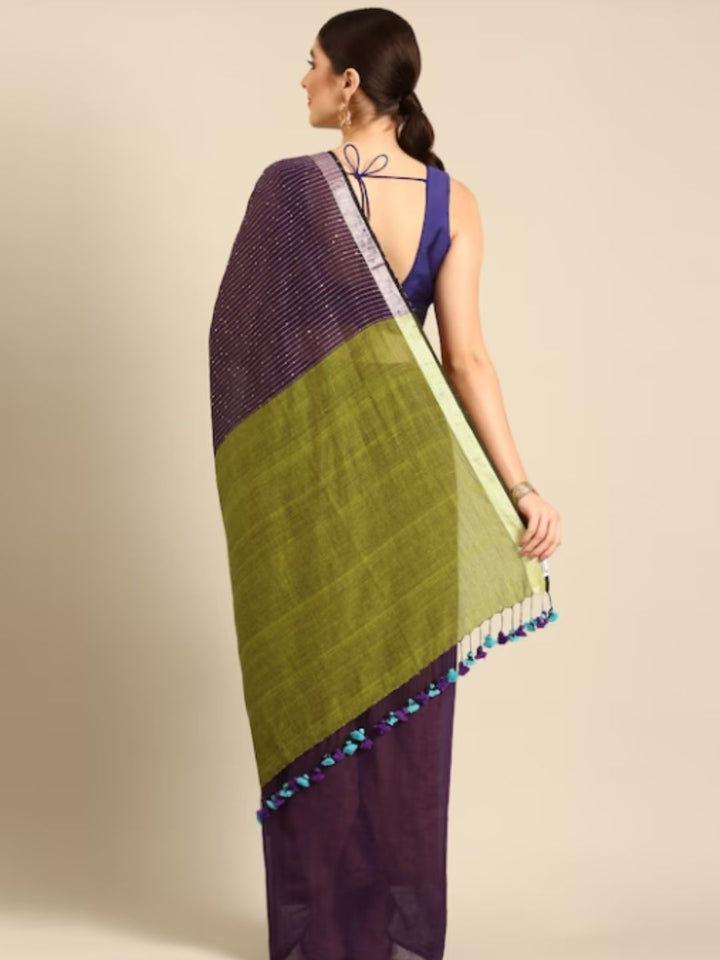 Green Pure Cotton Handloom Sequins Saree