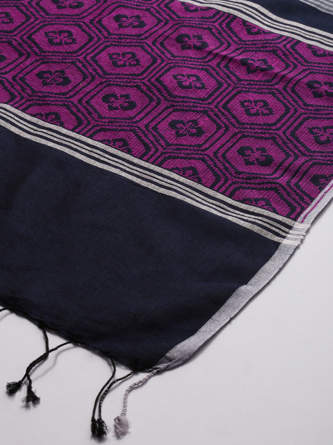 Grey Pink Toned Assamese Cotton Dupatta | SHOBITAM