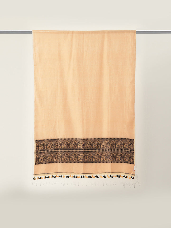 Beautiful Beige & Black Baluchari Silk Cotton Dupatta | SHOBITAM