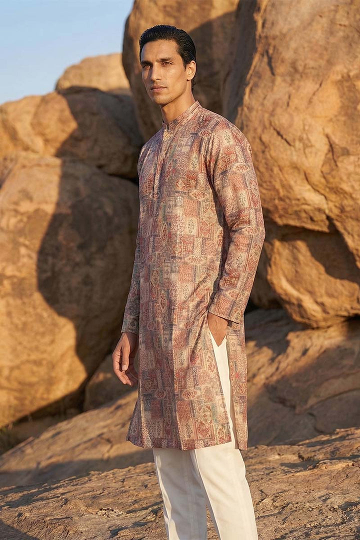Multi Silk Blend Printed Straight Kurta | SHOBITAM