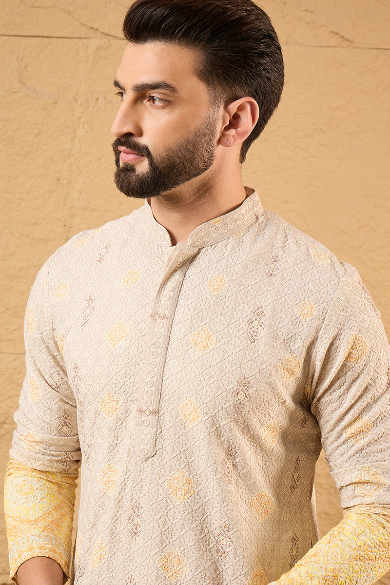 Yellow Viscose Rayon Ethnic Motifs Embroidered Straight Kurta with Trouser  | SHOBITAM