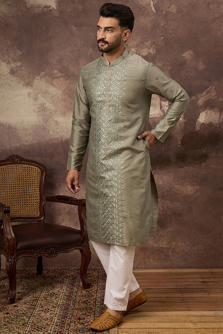 Mavue Silk Blend Solid Embroidered Straight Kurta with Trouser | SHOBITAM