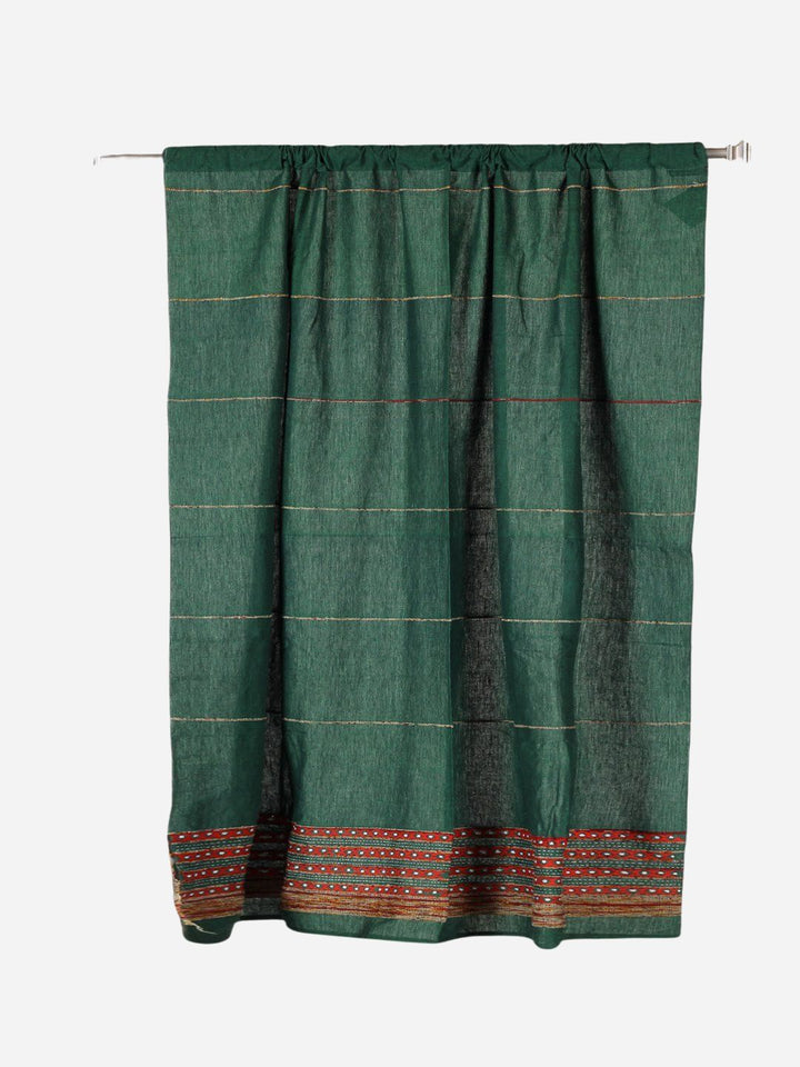 Bottle Green Khesh Kantha Cotton Curtain- Single Panel | SHOBITAM
