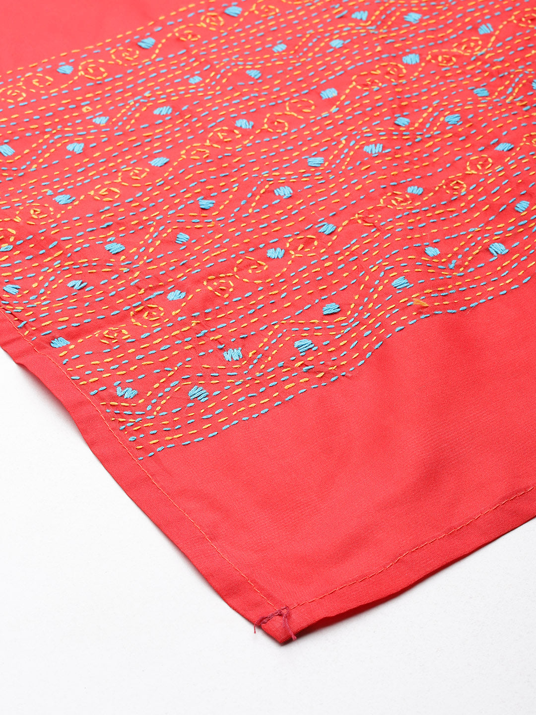 Red & Yellow Kantha Art Silk Stole | SHOBITAM