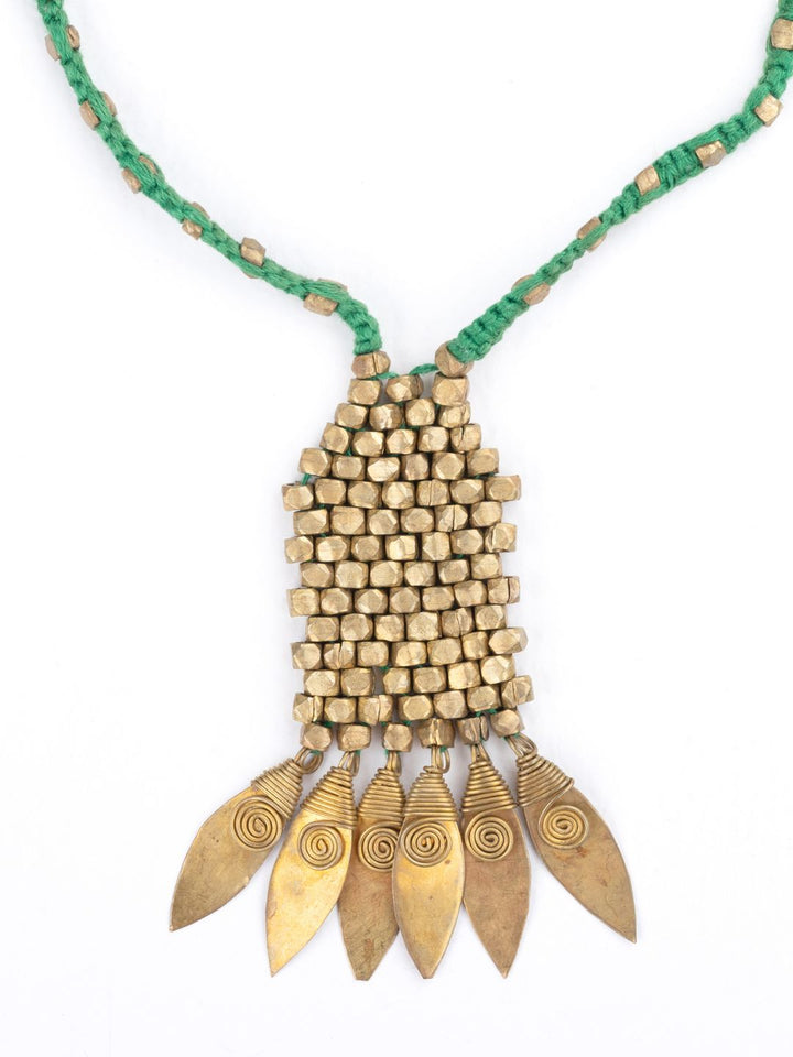 Green Thread Pentagonal Tribal Pendant Set Jewellery | SHOBITAM