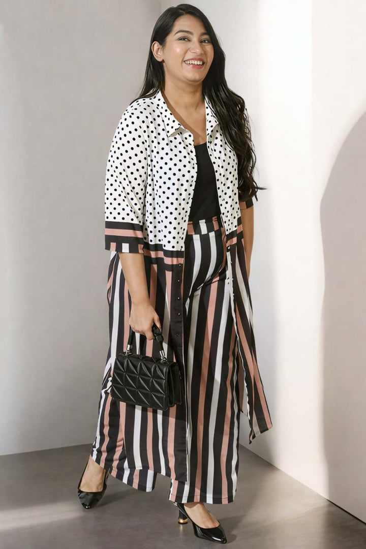 Plus Size Black Luxe Polka Stripes 2 Piece Coord Set For Women | Made to Order