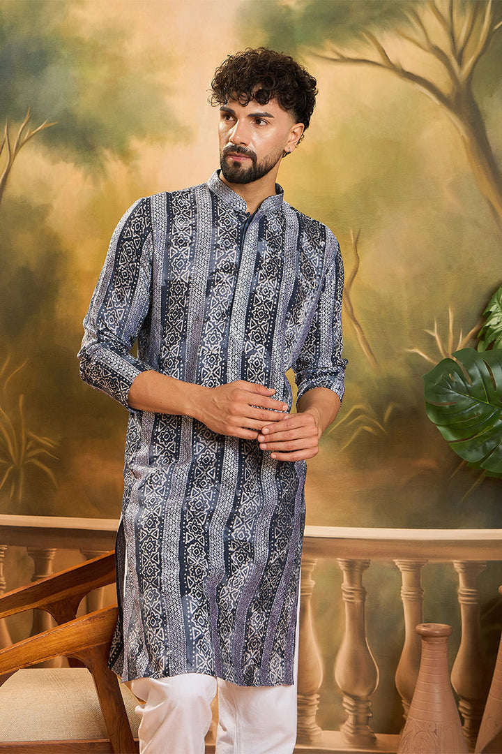 Blue Viscose Rayon Batik Printed Straight Kurta  | SHOBITAM