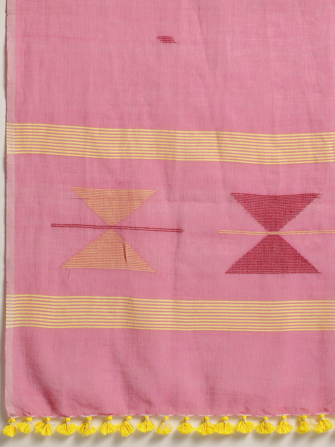 Pink Yellow Jamdani Cotton Stole | SHOBITAM