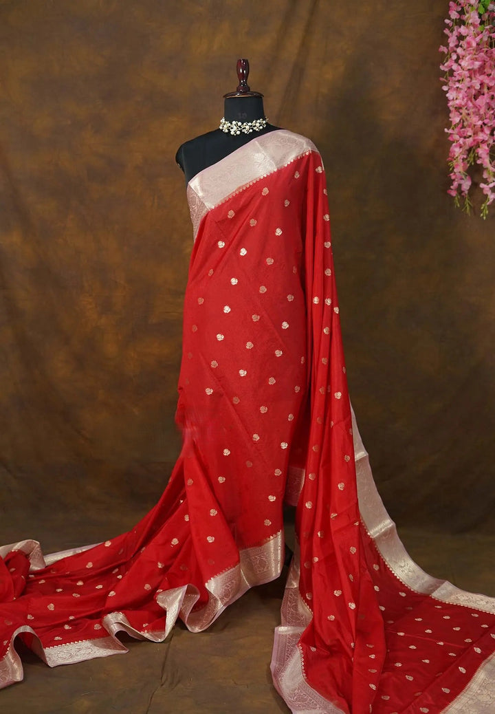 Red and Thistle Semi Silk Saree with Zari detailing| SHOBITAM