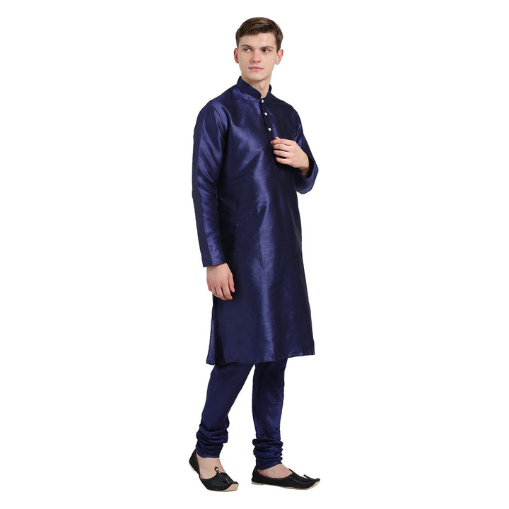 Navy Blue Silk Blend Solid Kurta | SHOBITAM