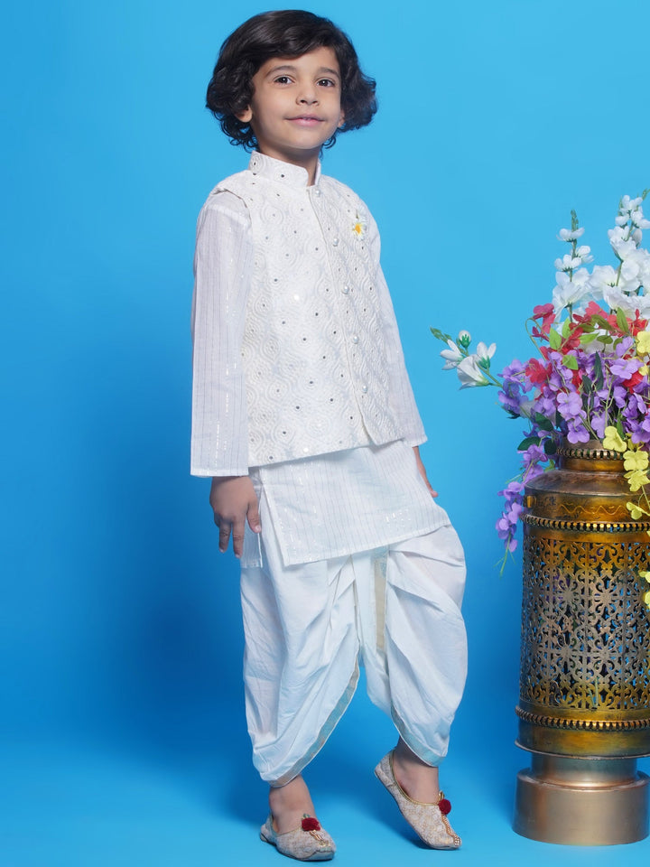 Cream Embroidered Nehru Jacket Set | SHOBITAM
