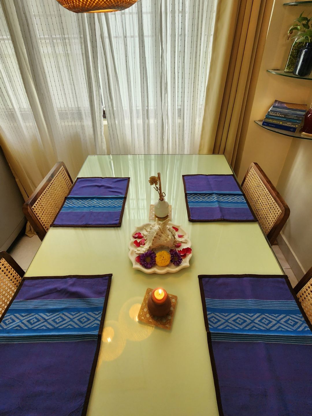Purple White Cotton Table Mats- 4Pack | SHOBITAM