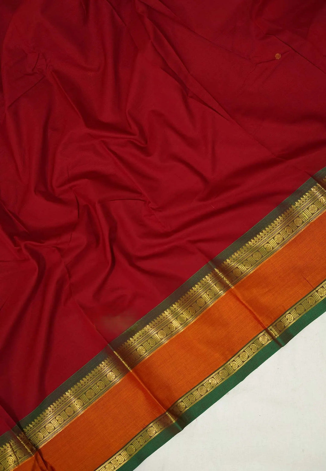 Maroon Pure mercerized silk cotton with buttas and rettapet border | SHOBITAM