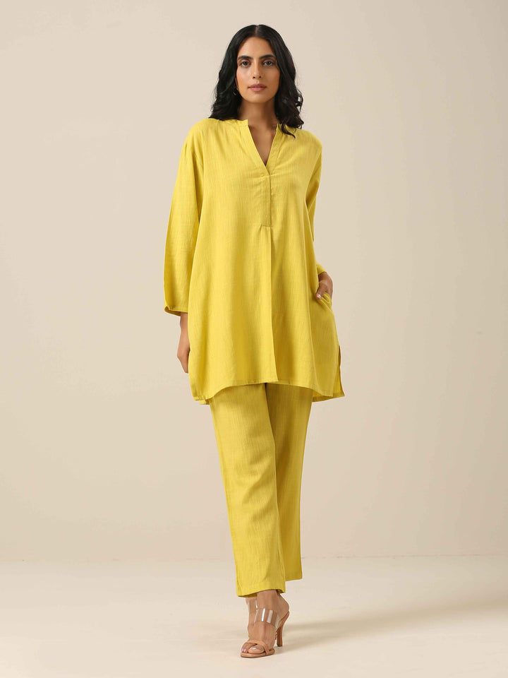 Lime Slub Texture Relax Fit Co-Ord Set | SHOBITAM