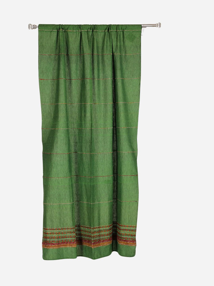 Pickle Green Khesh Kantha Cotton Curtain- Single Panel | SHOBITAM