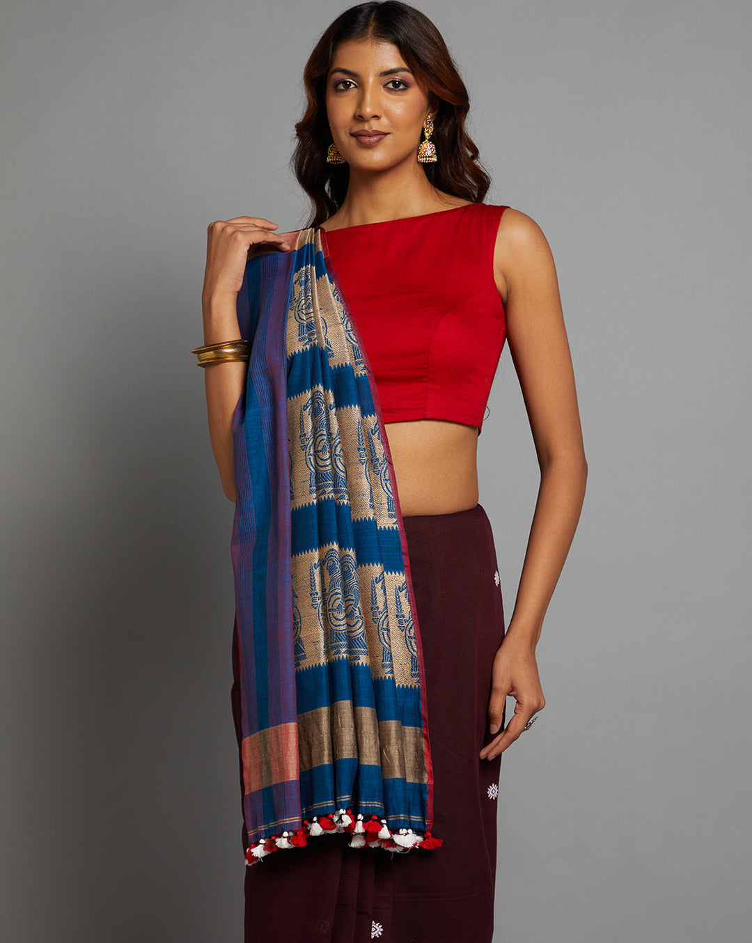 MidNight Plum Handloom Cotton Baluchari Saree