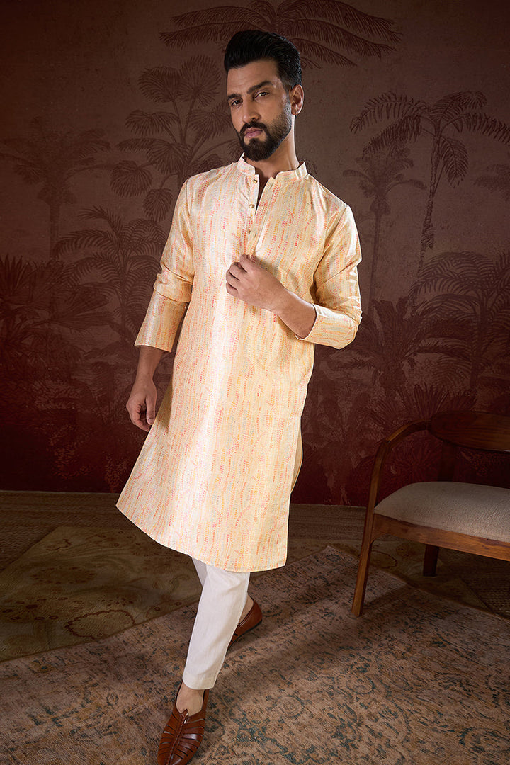 Cream Silk Blend Abstract Printed Straight Kurta With Trouser | SHOBITAM