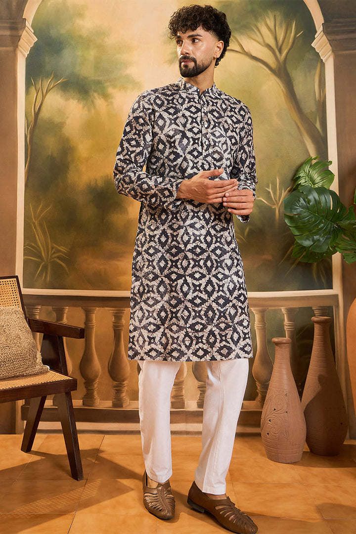 Blue Pure Cotton Batik Embroidered Straight Kurta with Trouser | SHOBITAM