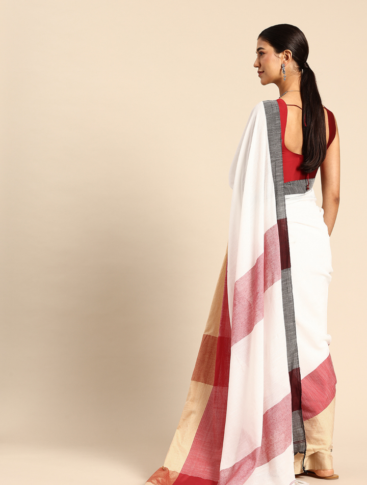 Colorblock Pure Cotton Saree with Blouse piece | SHOBITAM
