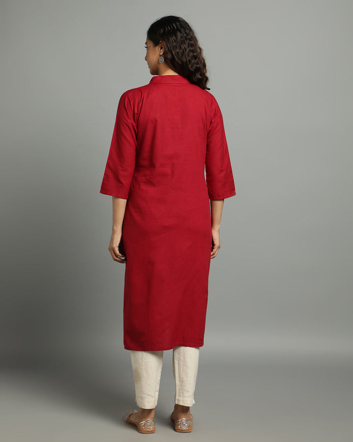 Maroon Kantha Cotton Kurta | SHOBITAM