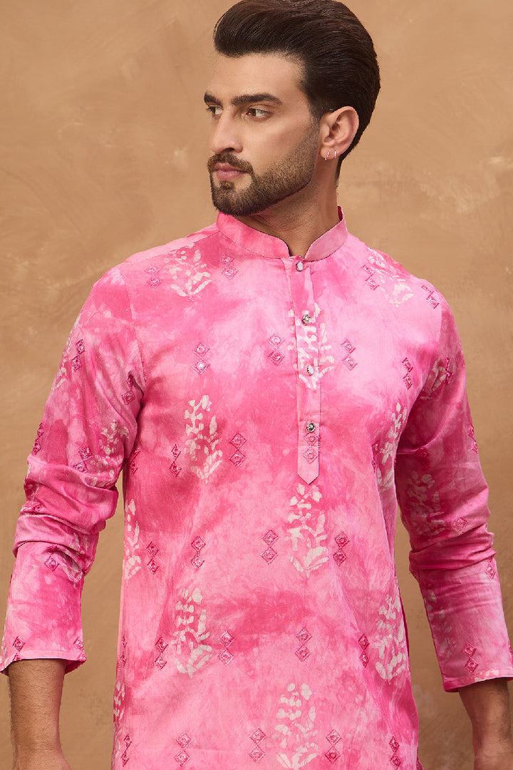 Pink Silk Blend Batik Embroidered Straight Kurta  | SHOBITAM