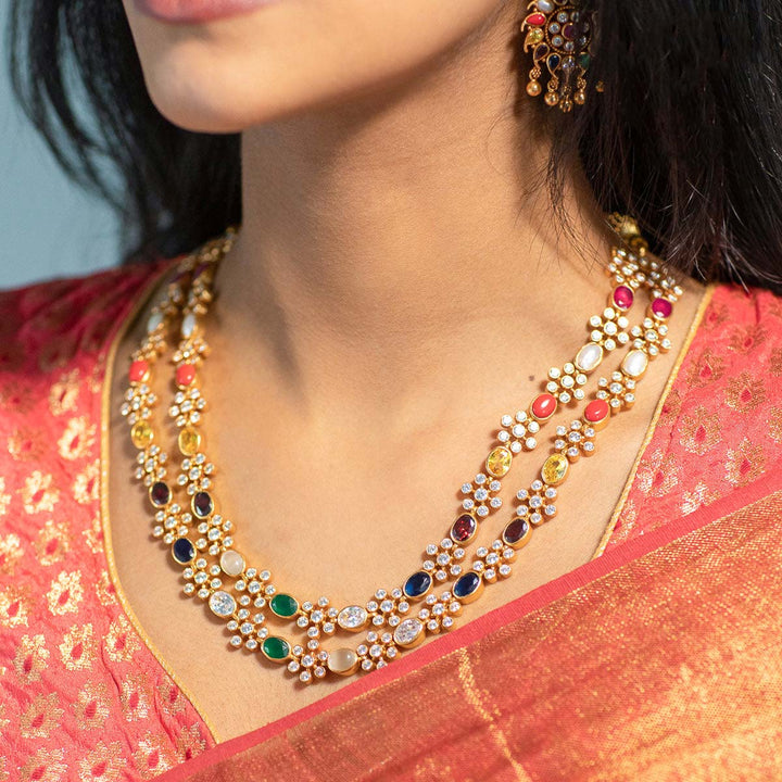 Pure 92.5 Silver Panache Navarathna Necklace | SHOBITAM