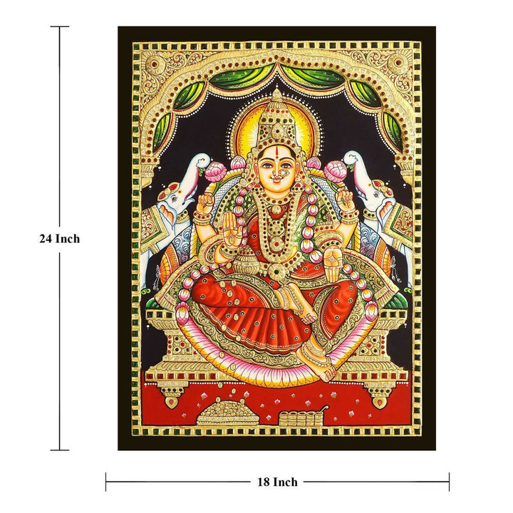 18*24 Authentic TANJORE PAINTING GAJA LAKSHMI With 22 Ct gold Foil and Jaipur Gemstones,Unframed | SHOBITAM