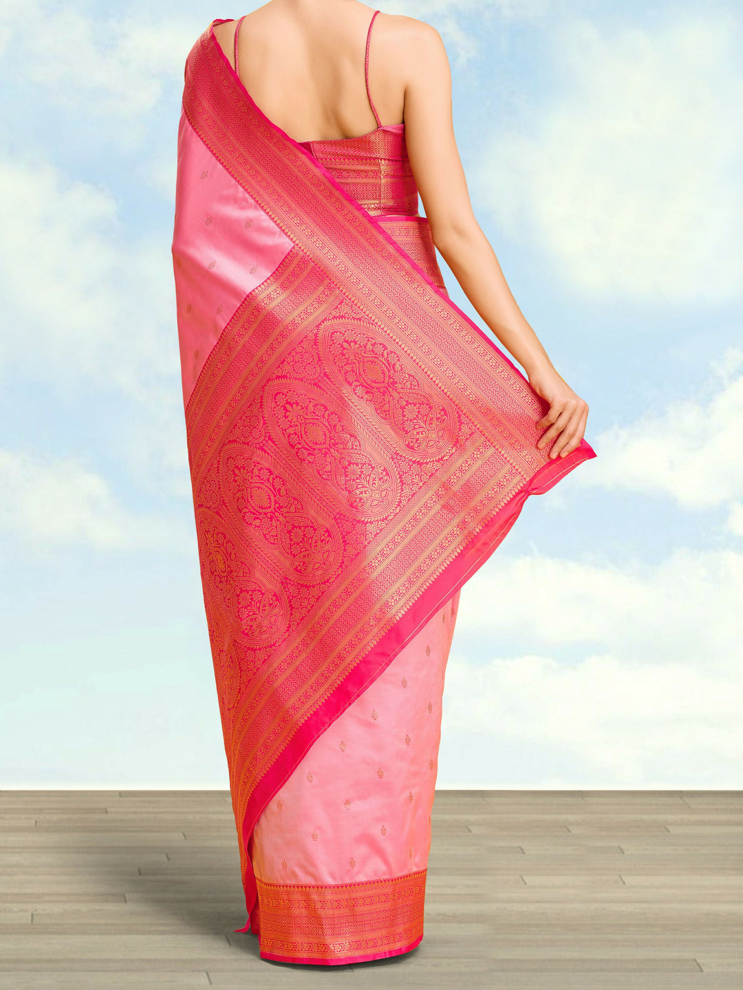 Light Pink Banarasi Silk Blend Zari Work Saree | SHOBITAM