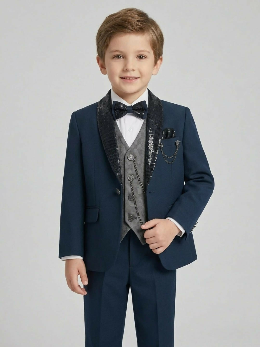 Boys Formal Suit Set with Blazer, Waistcoat, Dress Shirt, Trousers & Bow Tie | SHOBITAM