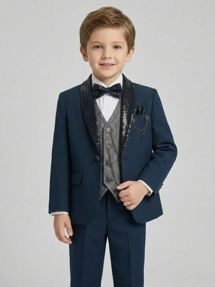 Boys Formal Suit Set with Blazer, Waistcoat, Dress Shirt, Trousers & Bow Tie | SHOBITAM