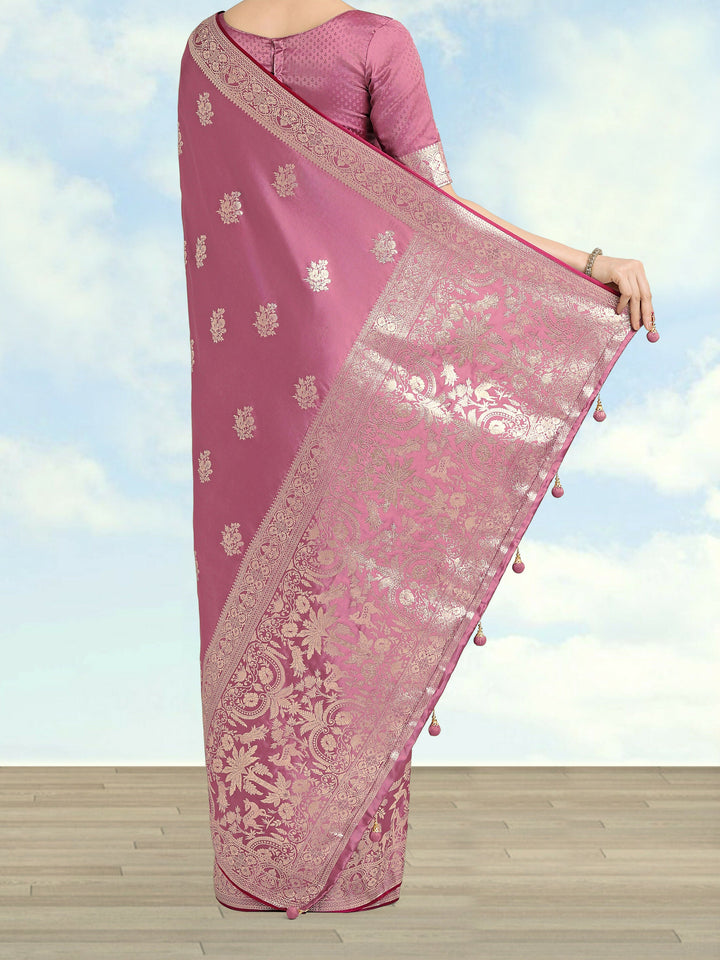 Dusty Pink Zari Weaving Work Banarasi Satin Silk Saree