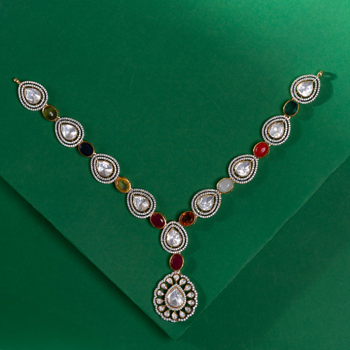 Pure 92.5 Silver, Kundan and Multi-Stone Gold Plated Necklace