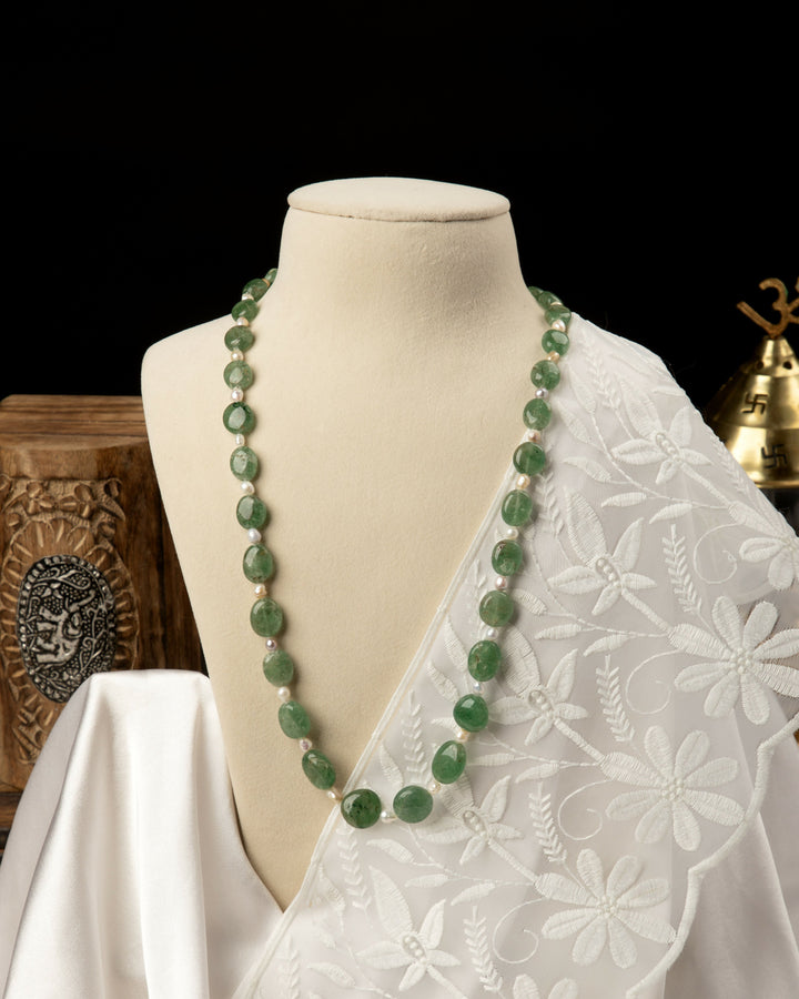 Chandrika Vana: Aventurine & Pearl Mala  | SHOBITAM
