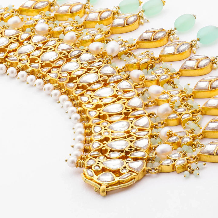 Pure 92.5 Silver, Gold Plated Polki Emerald Choker
