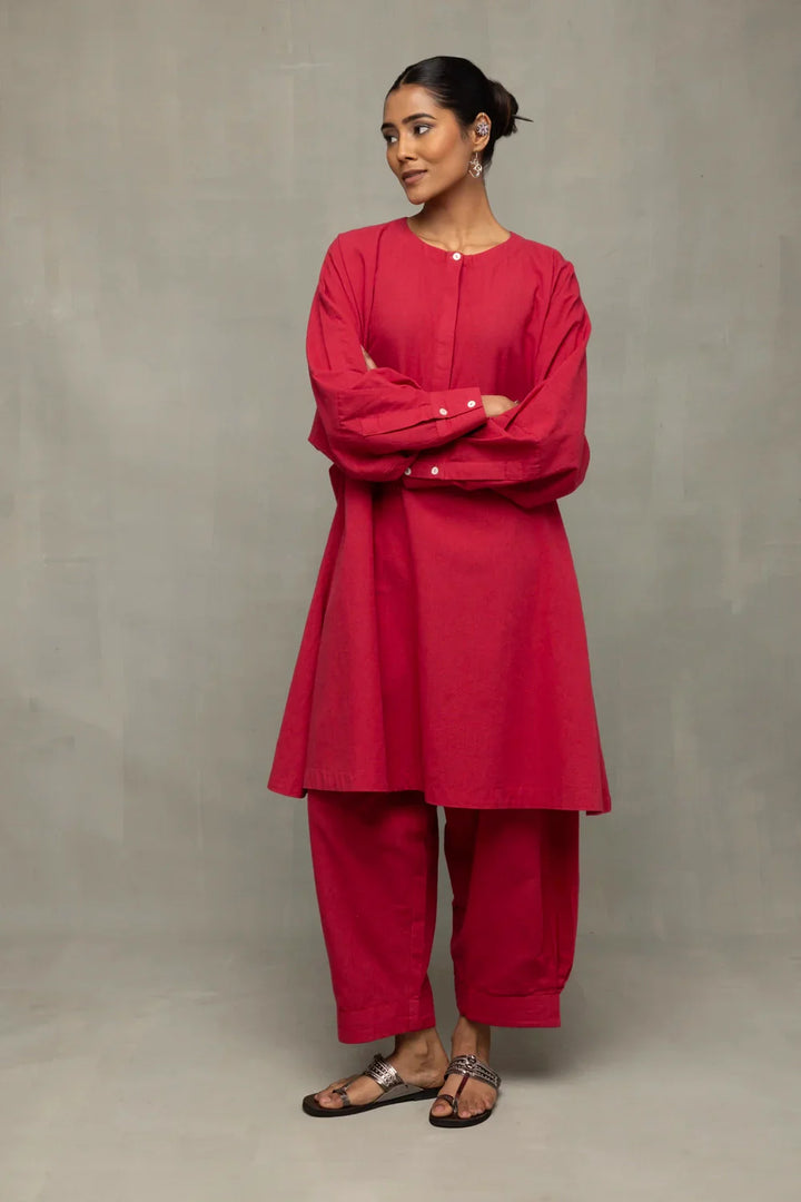 Crimson Pink Kala Cotton Oversized Co-ord Set | SHOBITAM