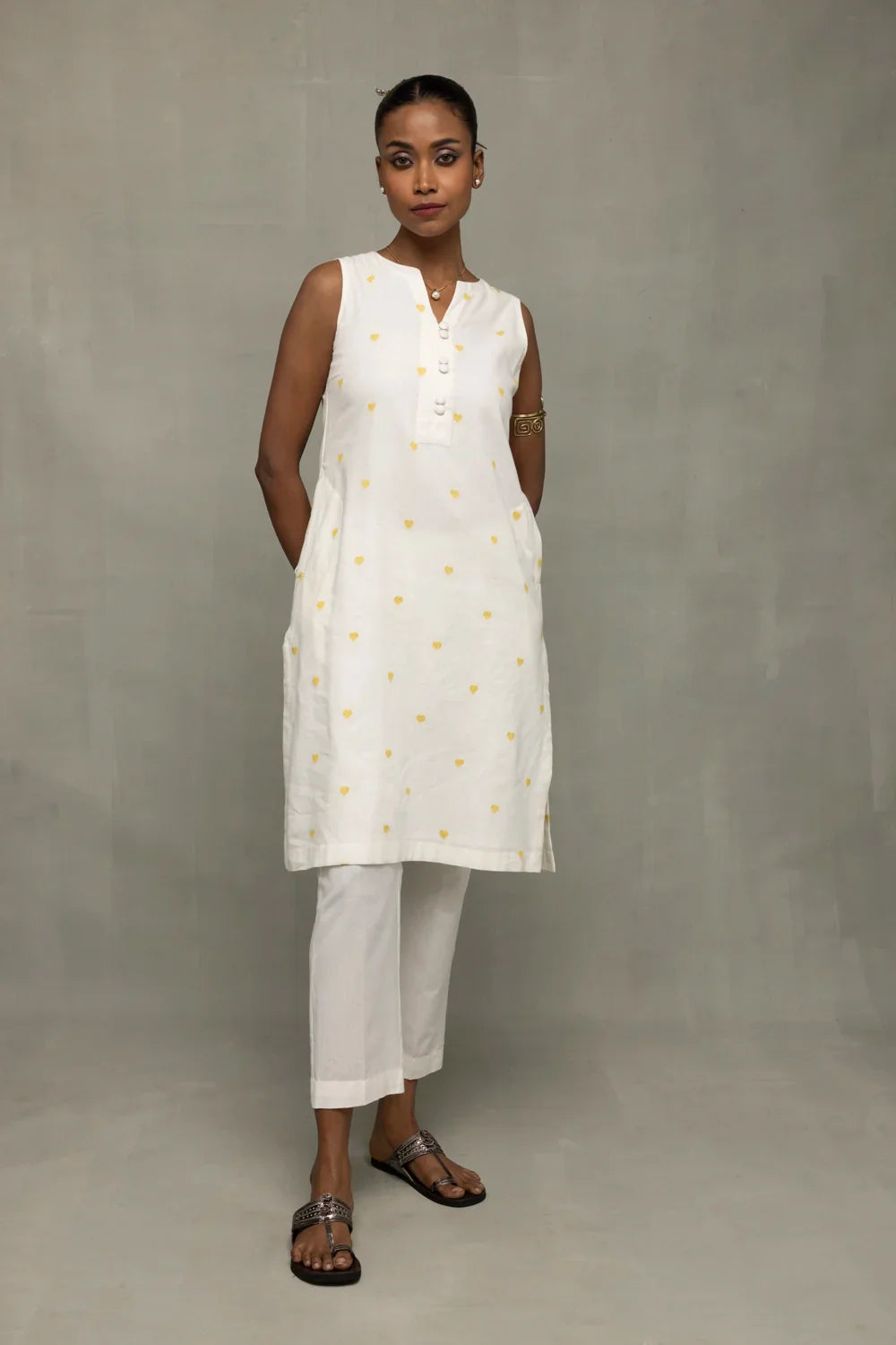 Ivory Hearts South Cotton Sleeveless Co-Ord Set | SHOBITAM
