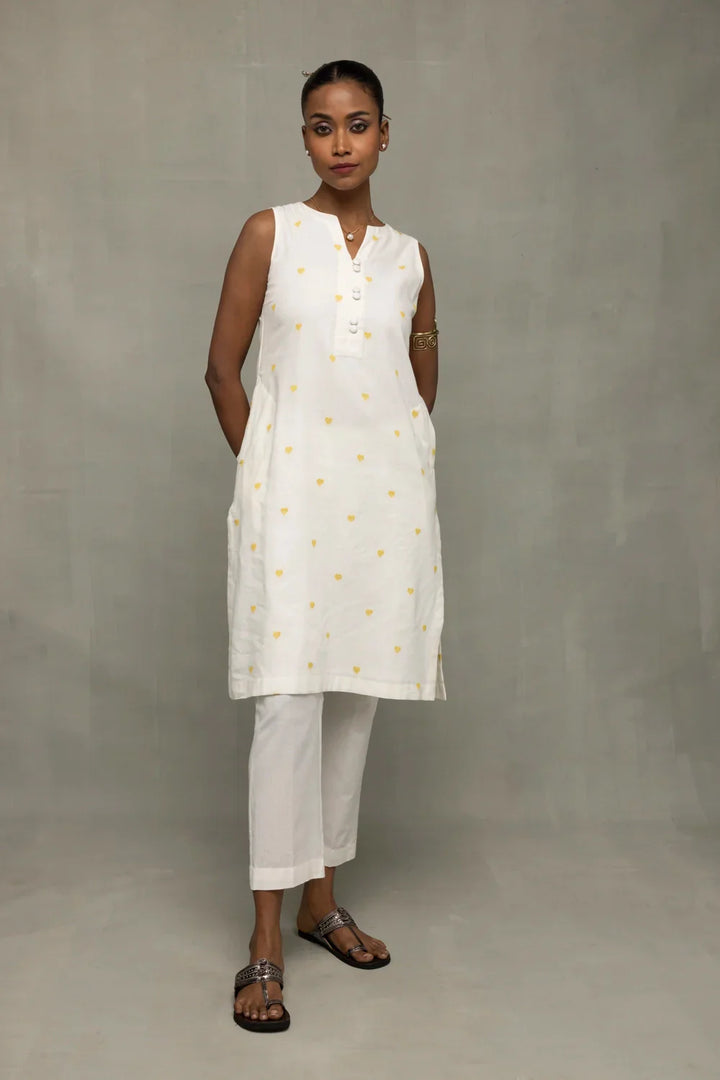 Ivory Hearts South Cotton Sleeveless Co-Ord Set | SHOBITAM