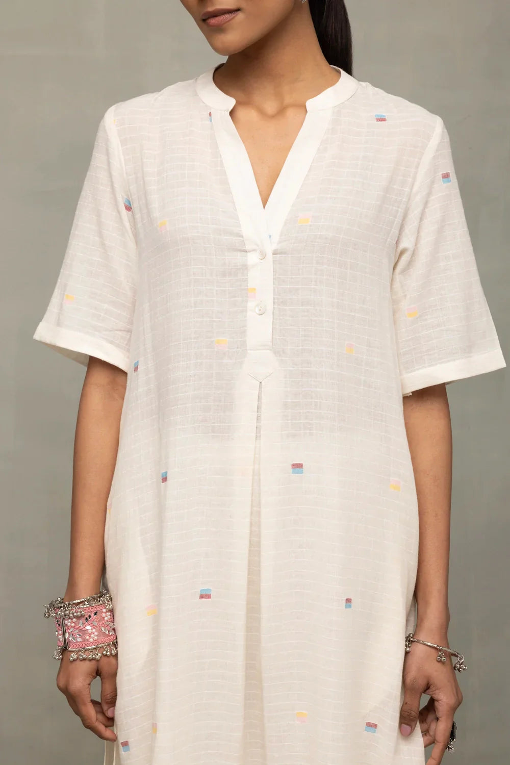 Ivory Jamdani Slit Co-Ord Set | SHOBITAM