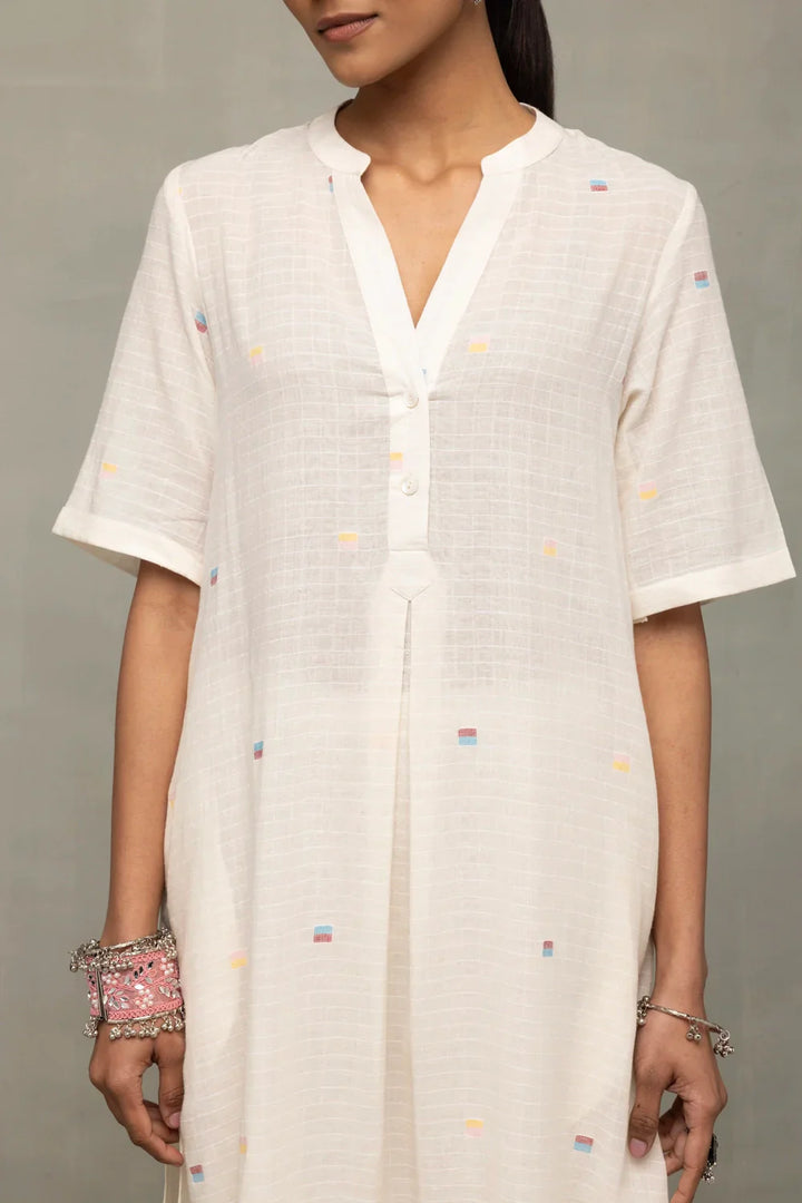 Ivory Jamdani Slit Co-Ord Set | SHOBITAM