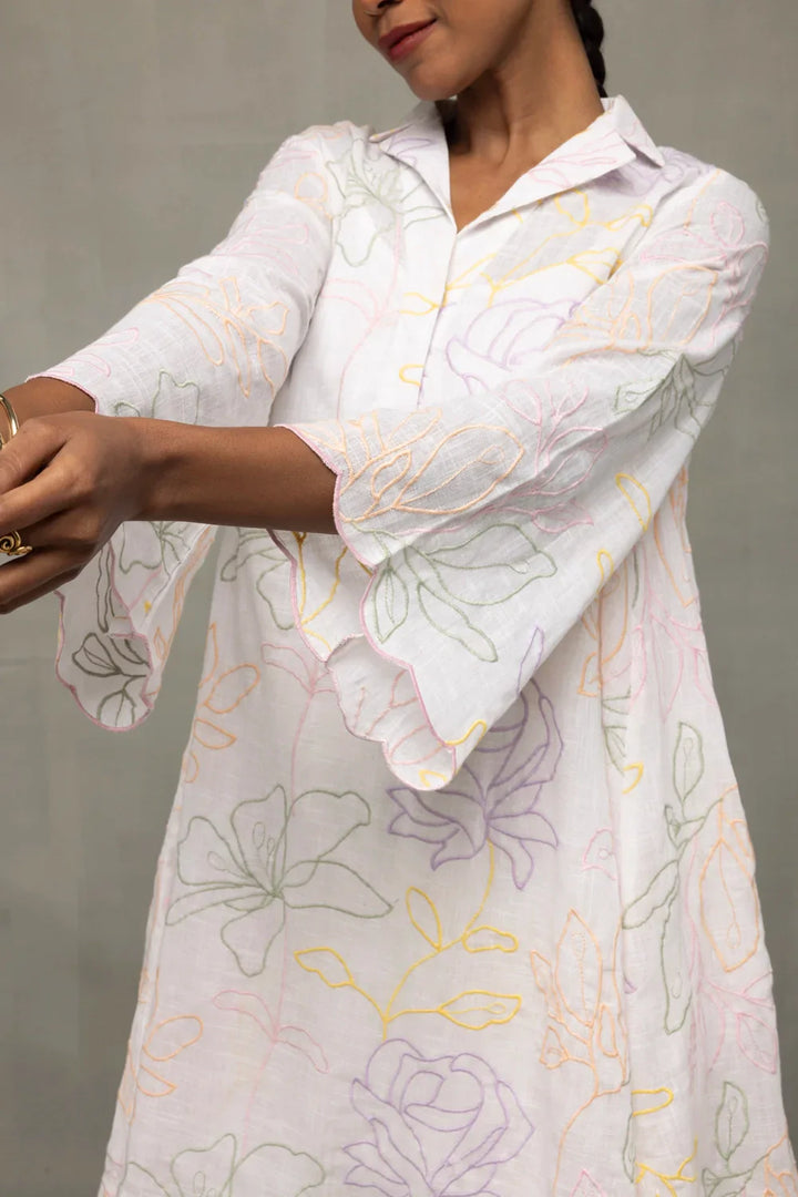 Ivory South Cotton Floral Embriodered Co-Ord Set | SHOBITAM