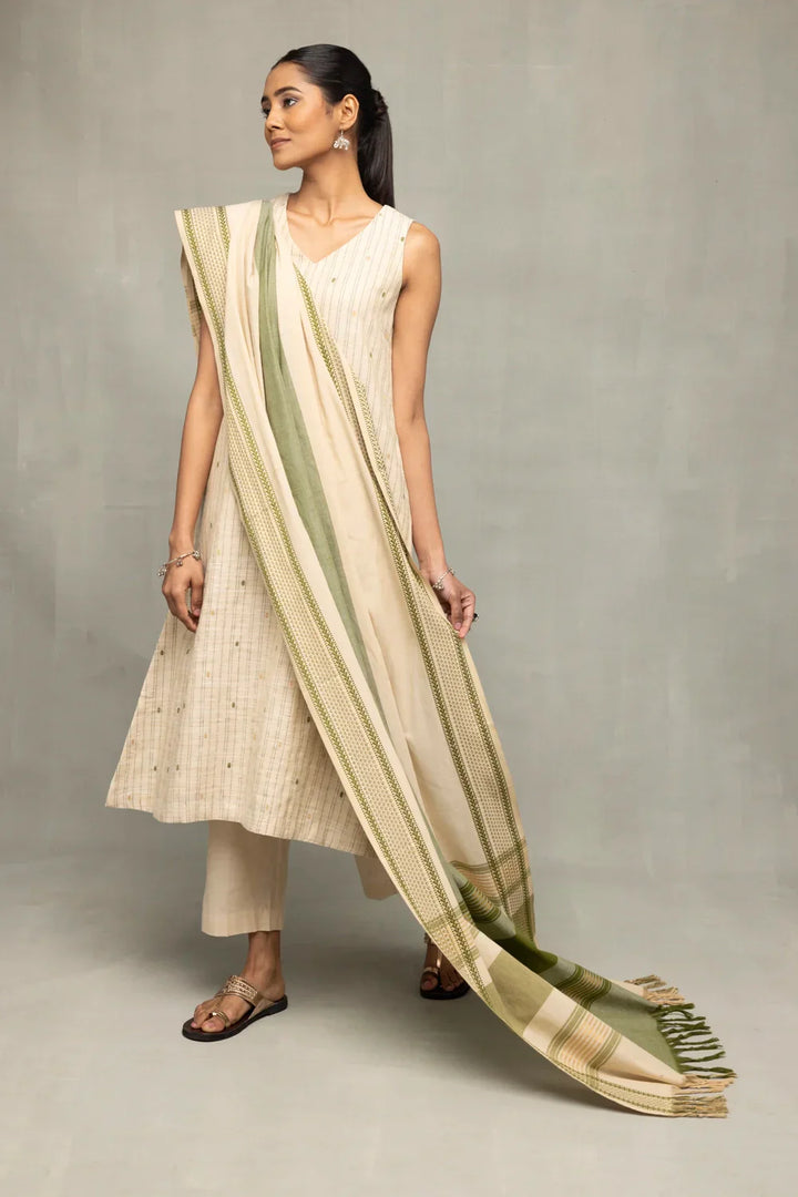 Sage Serenity South Cotton Zari Kurta Set with Dupatta | SHOBITAM