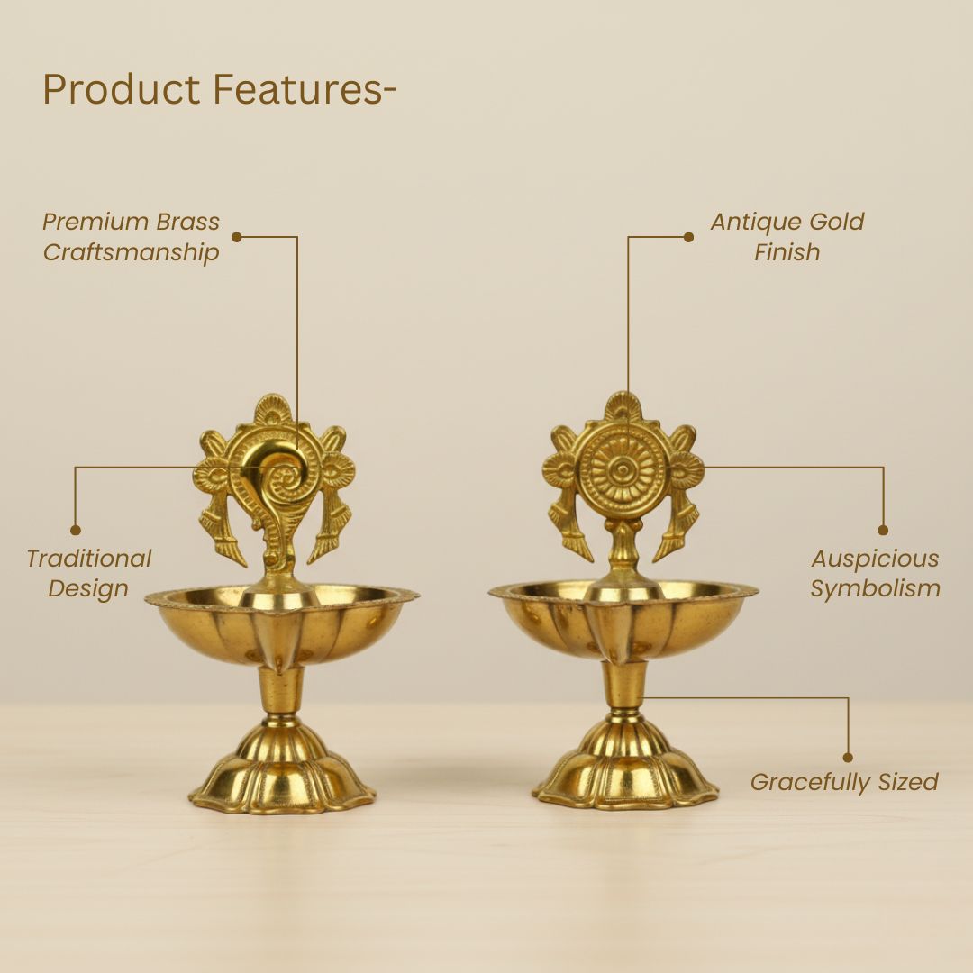 Brass Shankh & Chakra Jyoti Diya-Set of 2