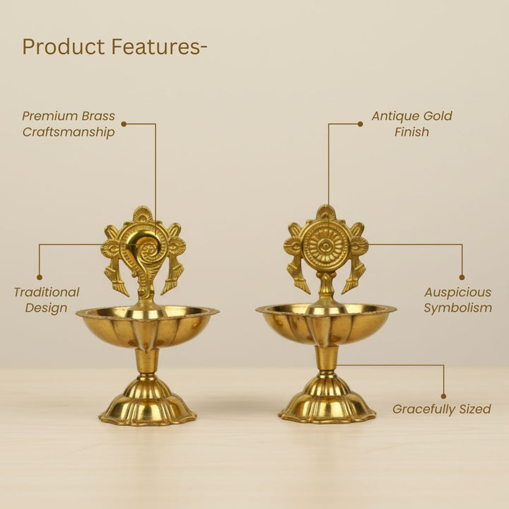 Brass Shankh & Chakra Jyoti Diya-Set of 2
