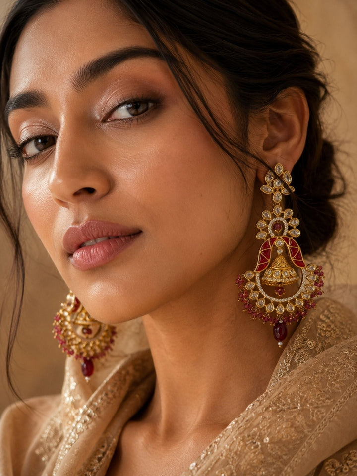 Red Kundan Chandbali Earrings in Gold Finish – Festive Wear | SHOBITAM