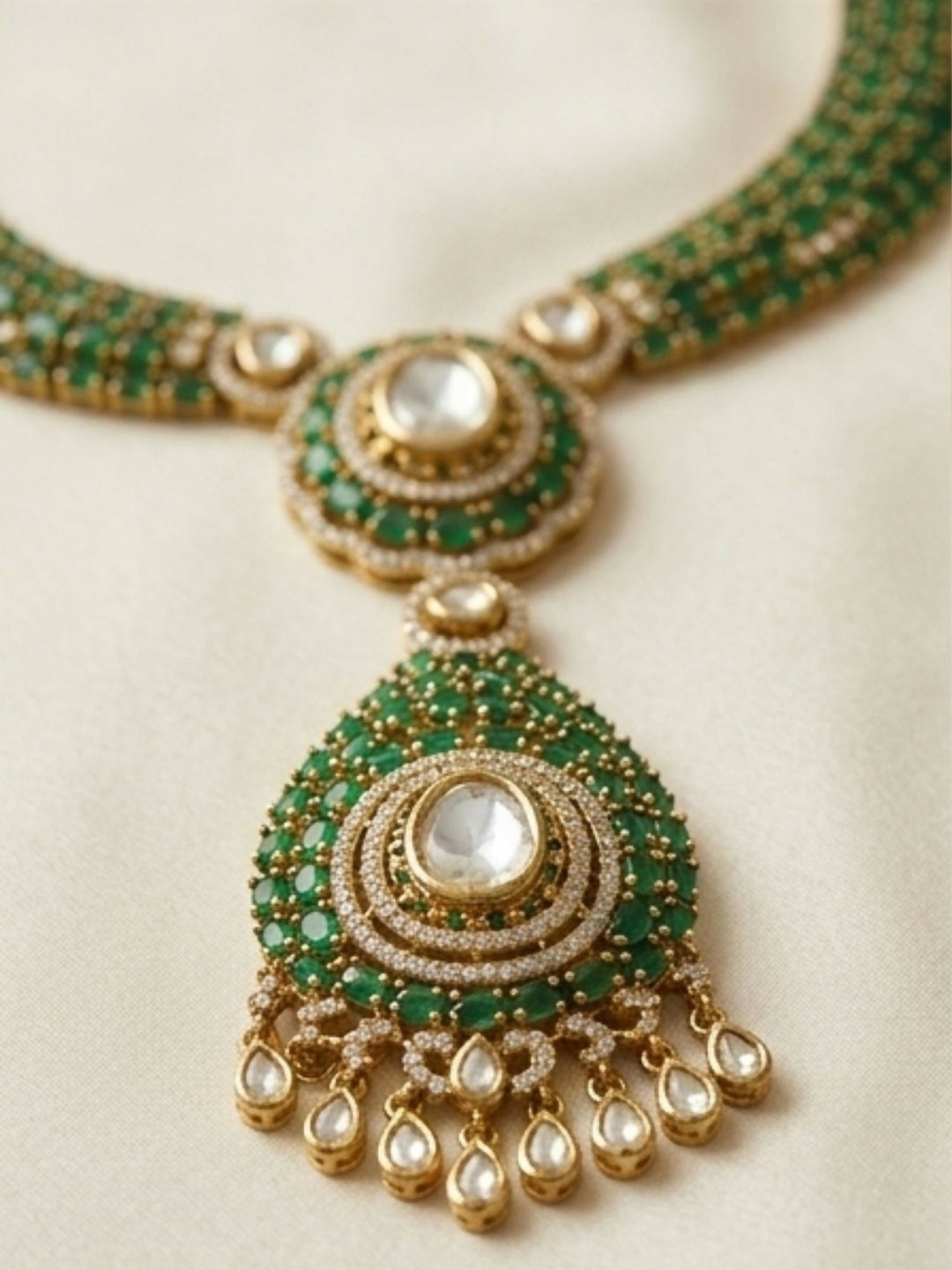 Polki Victorian Style Polki Necklace Set | SHOBITAM