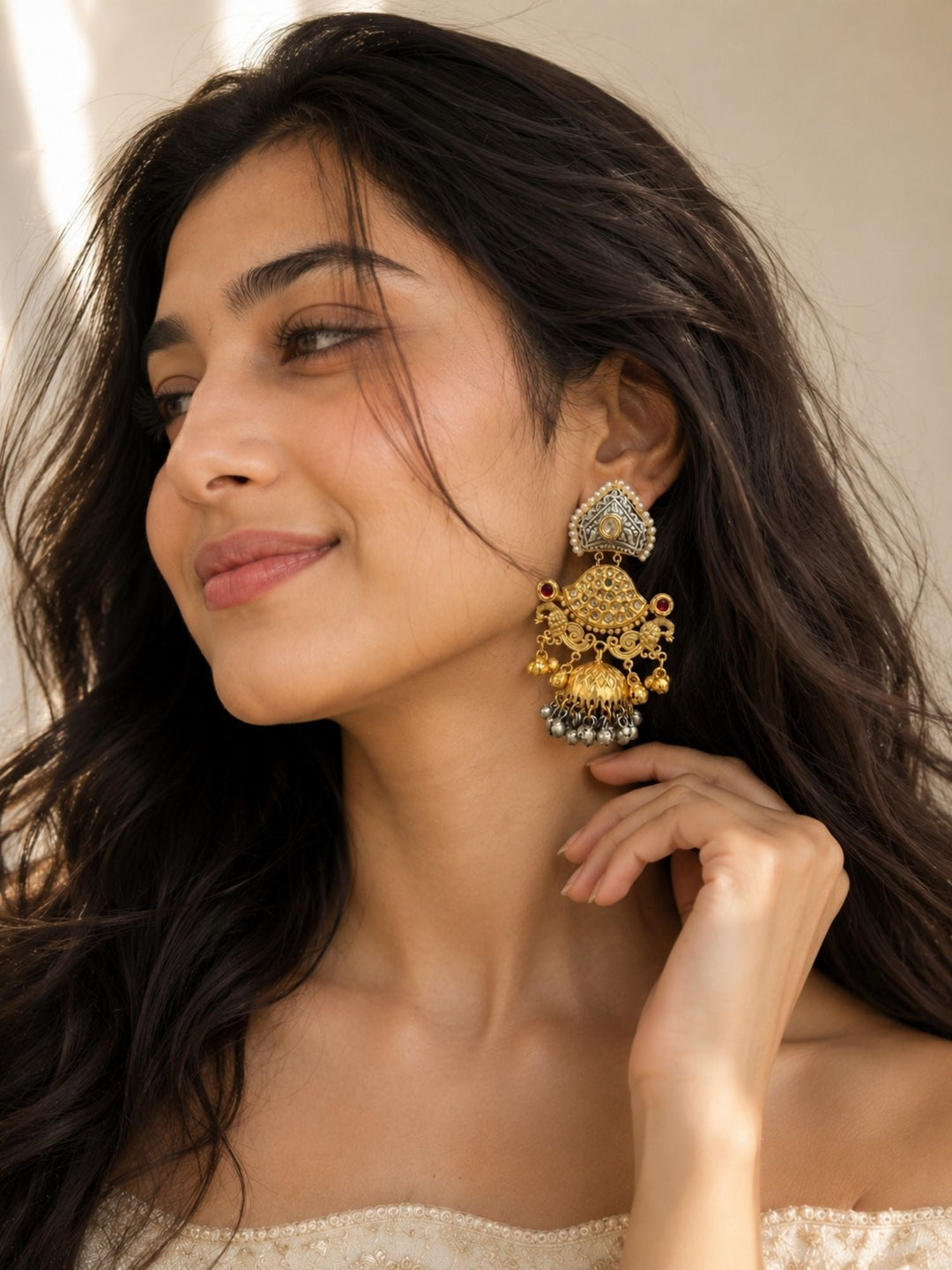 Dual Tone Plated Contemporary Jhumka Earrings for Women | SHOBITAM
