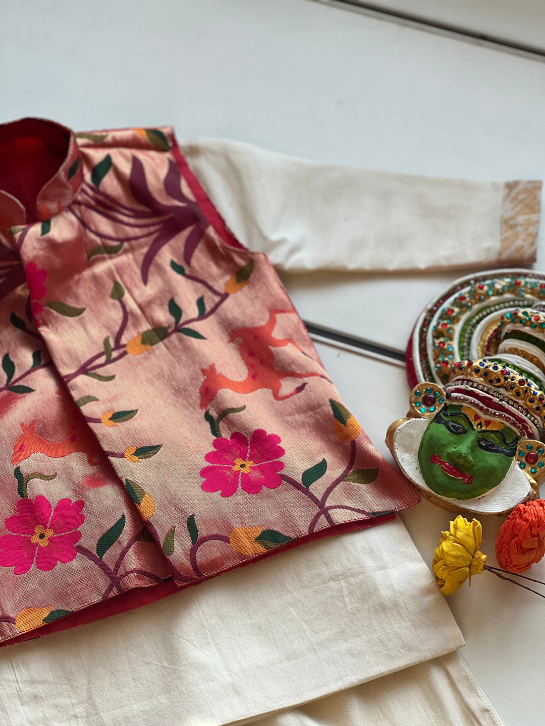 Boys - Paithani Kurta Set - Pink (Onam Edit) - Express | SHOBITAM